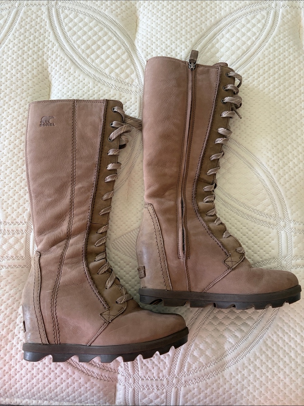 Sorel Women's Tall Lace-Up Boots in Taupe Leather
